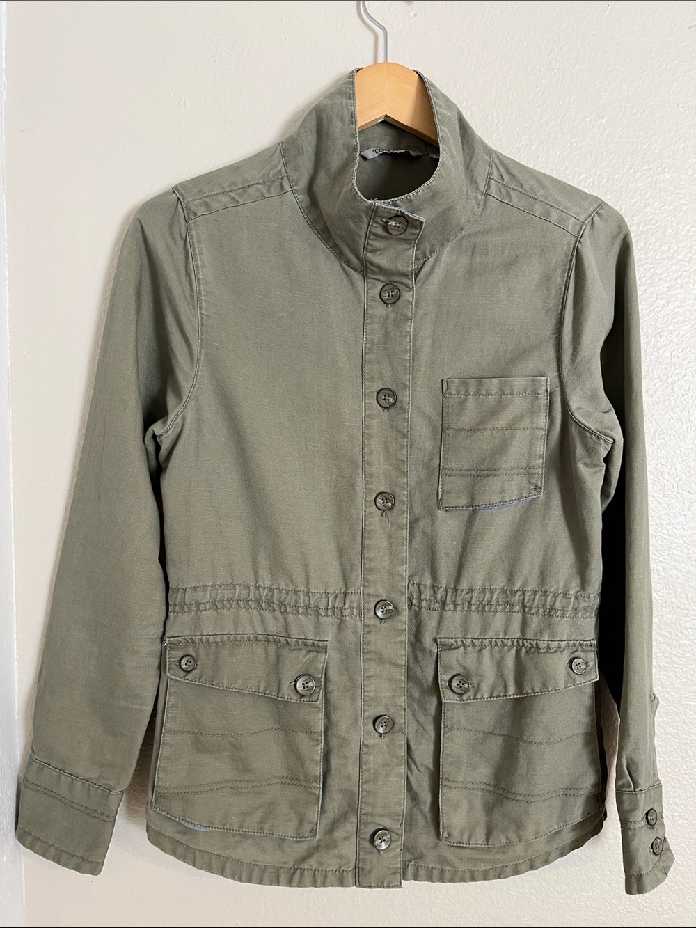 Swept Away Field Jacket Toad & Co Green Utility Button-Up Linen Blend View 2